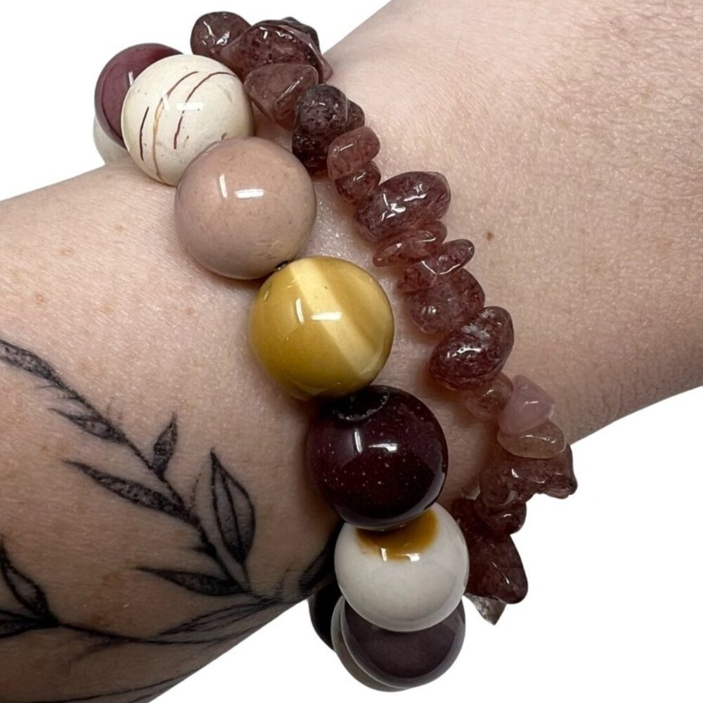 Mookite Strawberry Quartz Bracelet Bundle Jewelry Pack of 2 accessories gemstone